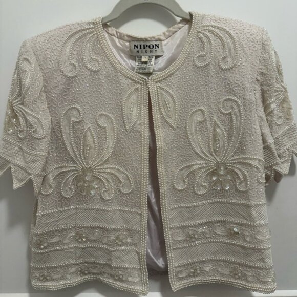 VINTAGE Nipon Boutique Cream Beaded Jacket - Picture 1 of 6